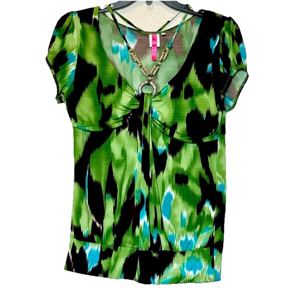 Simple Modern Y2K Baby Doll Blouse with Built-In Collar XL Green/Brown - Picture 1 of 4